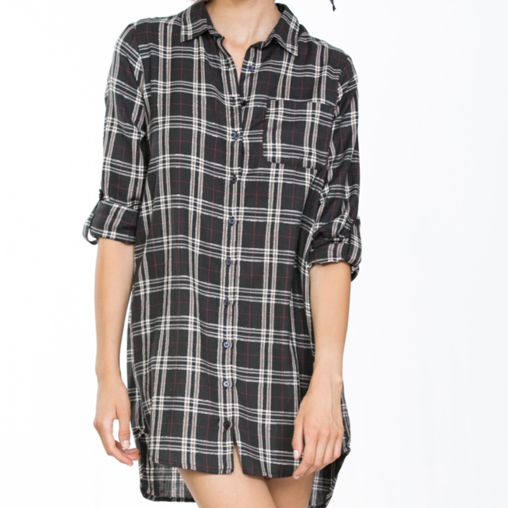 LONG SLEEVE CHECKERED SHIRT DRESS